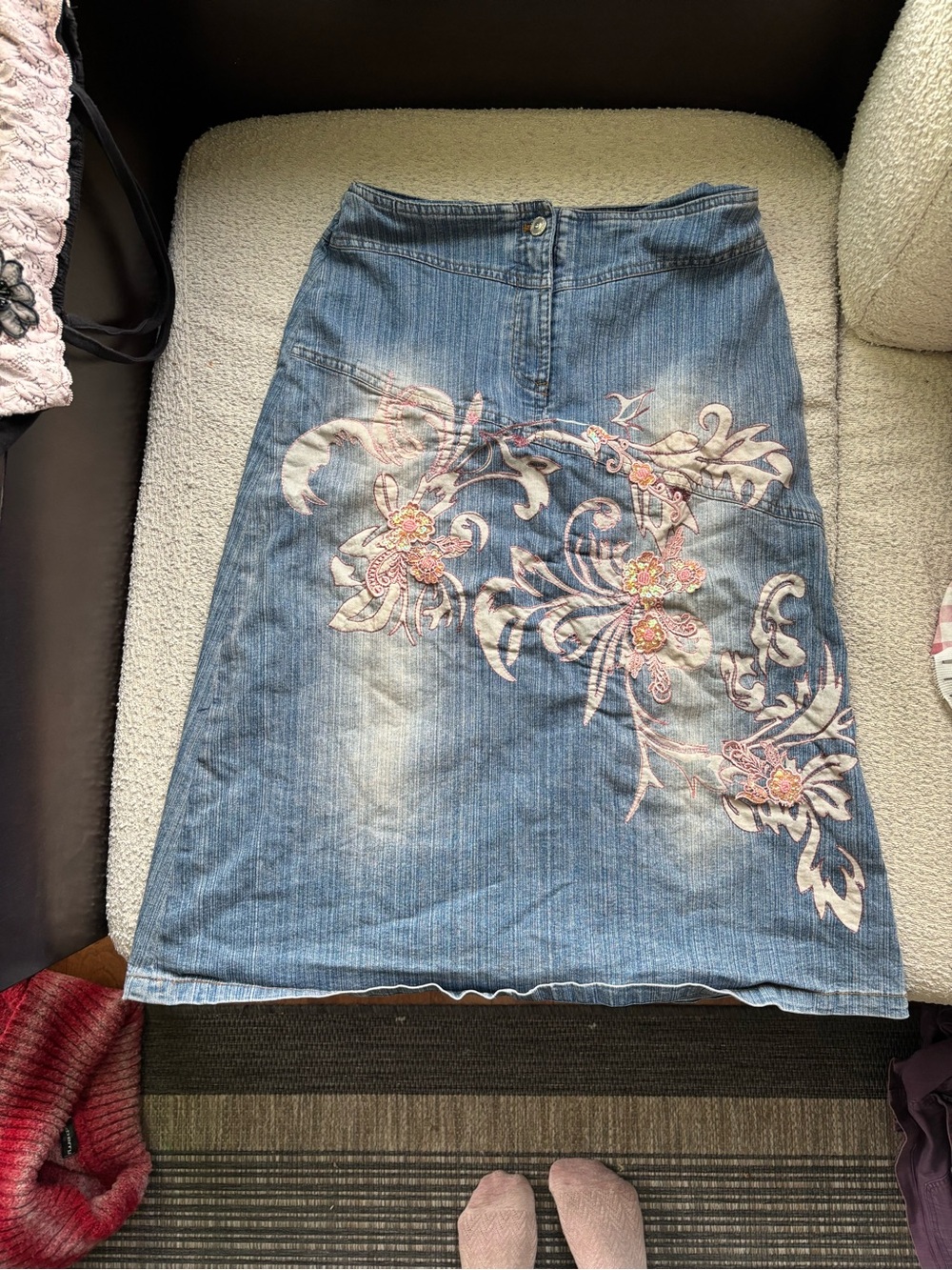 Embroidered Floral Denim Skirt